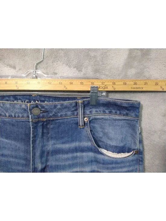 American Eagle Jeans Mens 40x32 Blue Denim Skinny Airflex Distressed Medium Wash - Picture 3 of 10